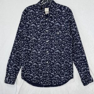 Gap Men's M Blue Mountain Ski Snow Trees Print Long Sleeve Button Down Shirt